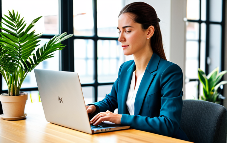 **
"A professional woman, fully clothed in a modest business suit, working on a laptop in a bright, modern co-working space in Madrid. Lots of natural light, plants in the background. Safe for work, appropriate content, perfect anatomy, natural pose, professional."
**
