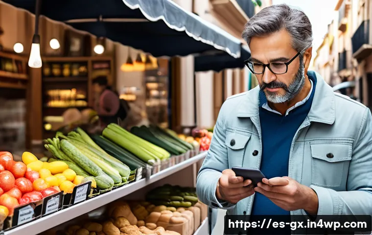 인지 편향의 종류와 설명 - A modern Spanish marketplace scene with diverse shoppers browsing electronic gadgets; focus on a mid...