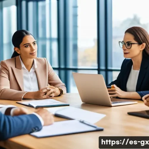 Home 33 인지 편향과 직무성과의 상관관계 - A modern office meeting scene with diverse Spanish-speaking professionals around a conference table,...