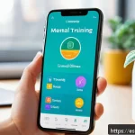 Home 18 인지 편향 인식 훈련을 위한 온라인 리소스 - A vibrant and modern smartphone screen displaying an interactive cognitive bias training app interfa...